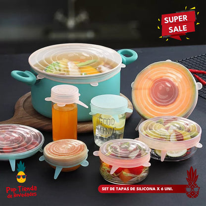 Set de Tapas de Silicona 6 Piezas – ¡Mantén tus Alimentos Frescos y Seguros!